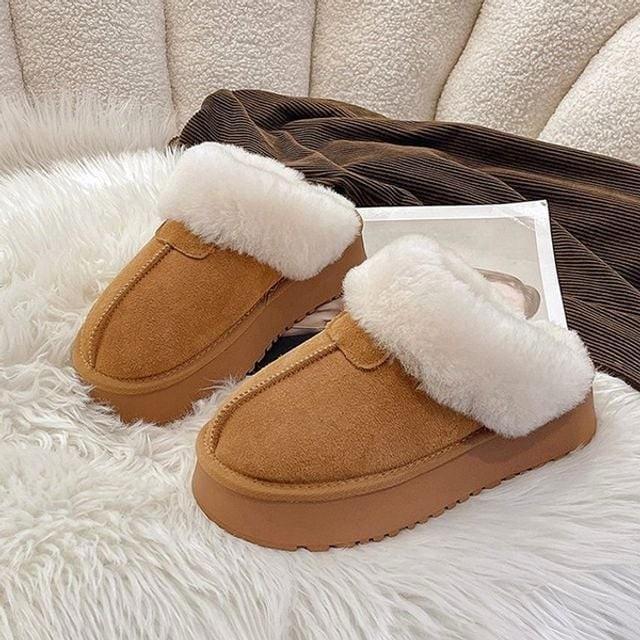 슬리퍼 통굽 뽀송 기모 뮬 퍼 안감 따뜻한 겨울 여자