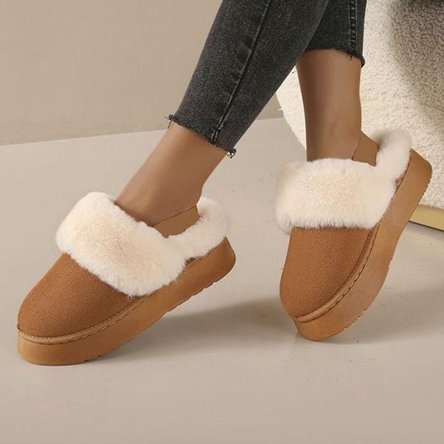 겨울 뮬 퍼 뒷밴딩 스웨이드 기모 방한 여자 슬리퍼