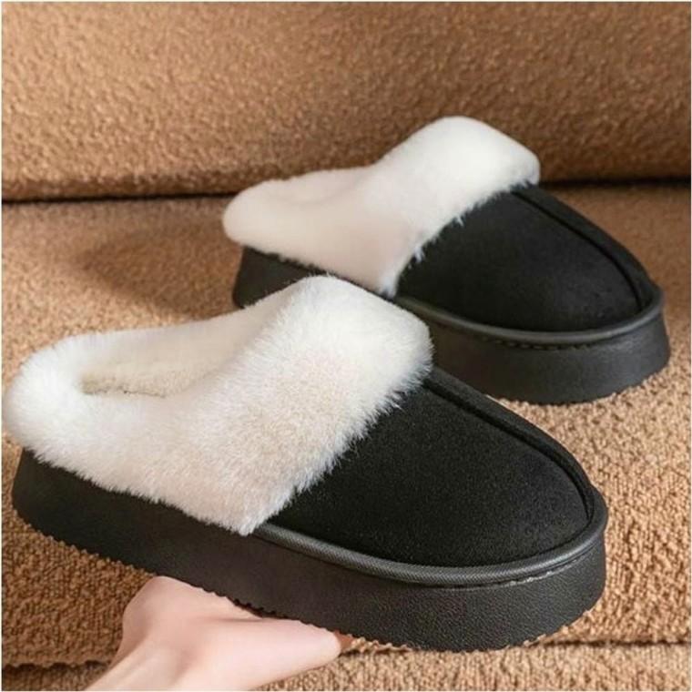 스웨이드 퍼슬리퍼 실내화 털실내화 통굽 룸슈즈 여자 겨울