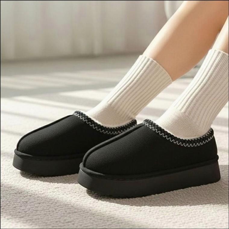 스웨이드 통굽 겨울 슬리퍼 뮬 퍼안감 2컬러 남녀 슬립온