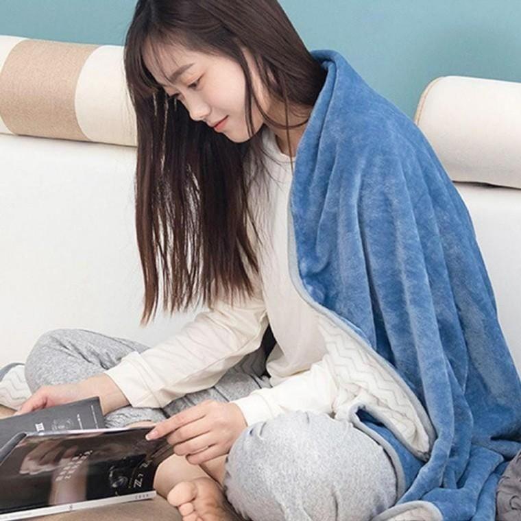 똑딱이단추 이중 극세사 망토 담요 100x150cm 블루 망또 극세사담요 숄망토 니트 겨울담요 가디건