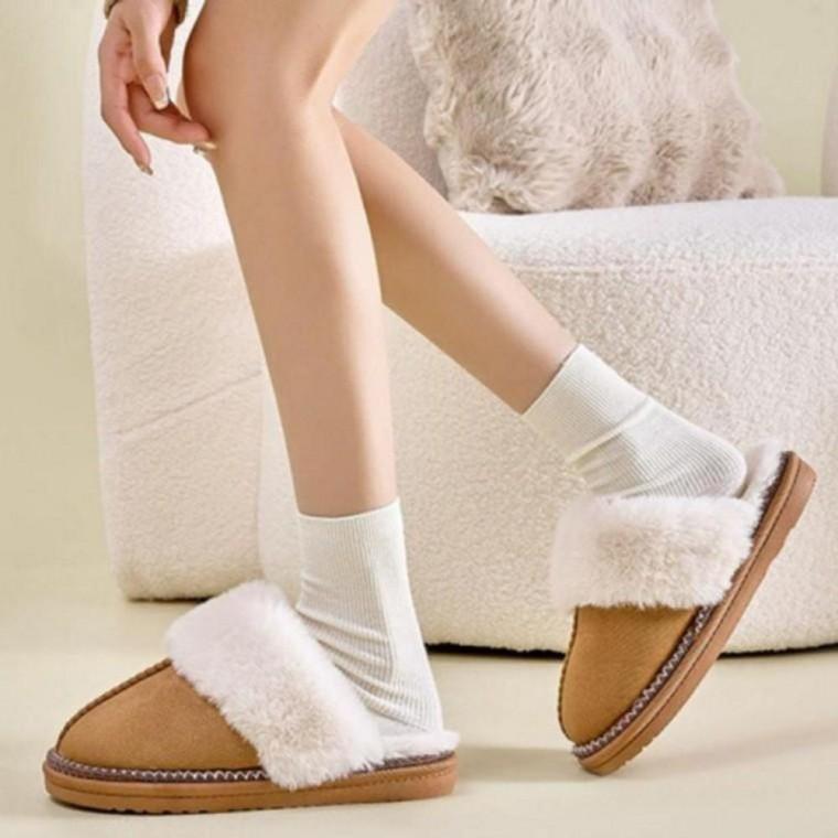 여성 클래식 라운드 스웨이드 퍼 털 슬리퍼 컬러 털슬리퍼 털신발 패딩부츠 여성슬리퍼 사무실 겨울