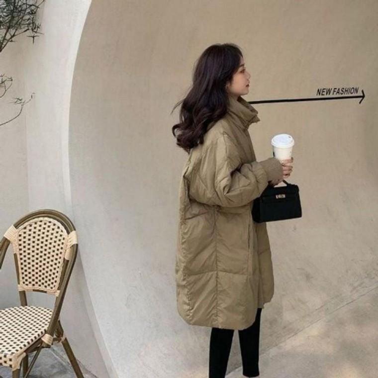 스탠딩넥 데일리 여성 하이넥 루즈핏 방한 면 학생롱 재킷 패딩 롱 롱패딩 여성 아우터 점퍼 겨울 베이직