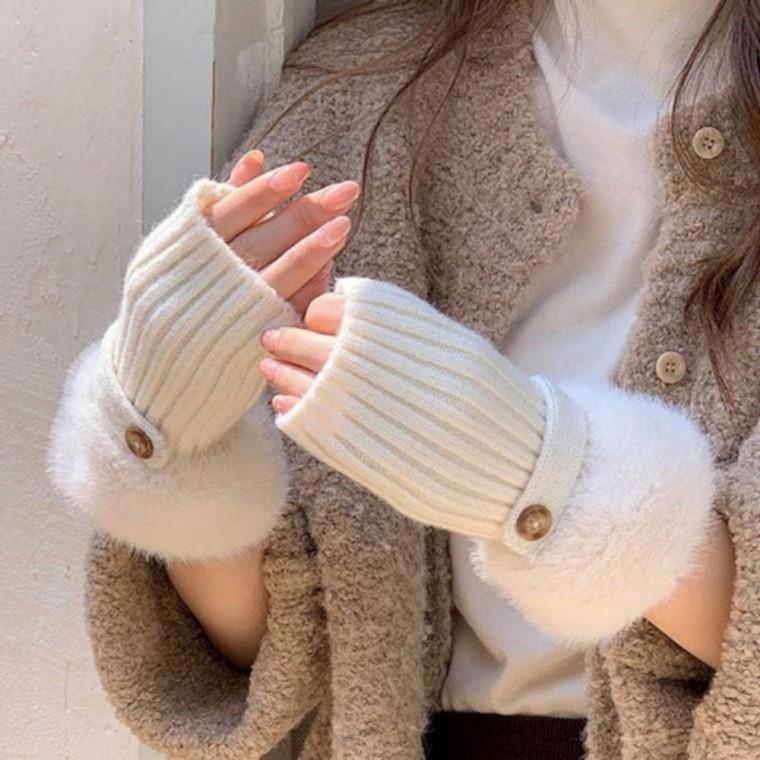 여성 겨울 니트 스웨터 퍼 털 하프 핸드 워머 장갑 골지 팔목토시 킥보드 워머 암 골프 용품 퍼 방한