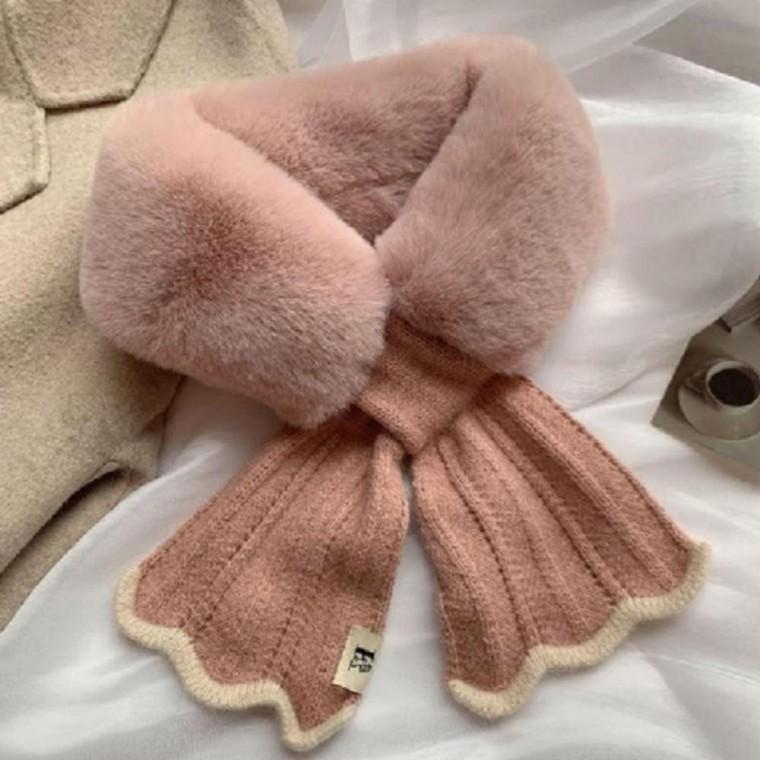 리본 러블리 페이크 퍼 머플러 스카프 여성 털 목도리 겨울 방한 아이보리 캐쥬얼머플러 귀여운머플러