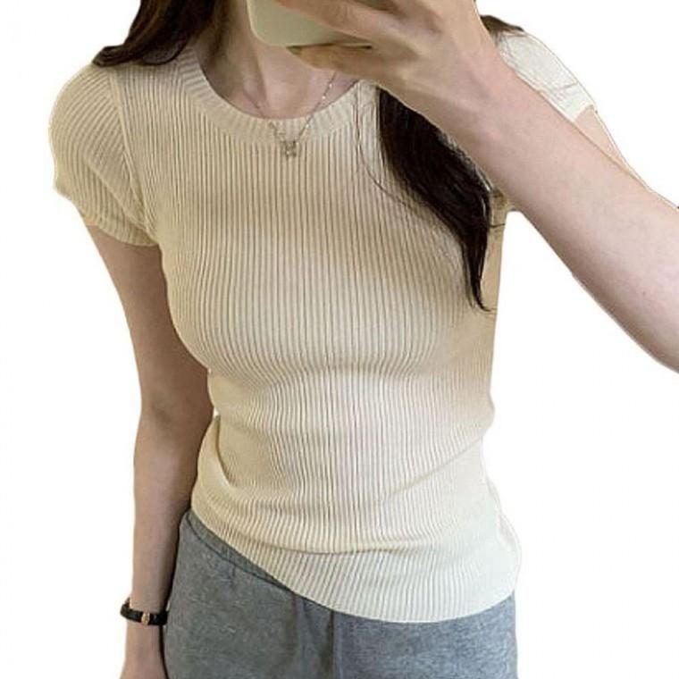 반팔티 골지 티셔츠 캡소매 데일리 슬림 여성 니트티 기본니트 여자 겨울 여성니트티셔츠 상의 캐주얼니트