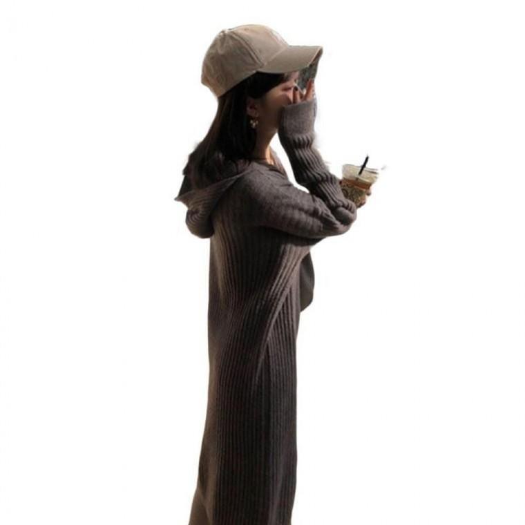 롱원피스 데일리룩 편한 여성 니트 간절기 후드 여성 겨울 바캉스 원피스 따뜻한 롱 니트 여자 데일리룩