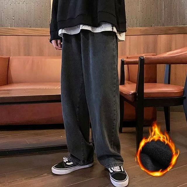 남자 데님팬츠 와이드핏 2컬러 기모청바지 겨울 밴딩