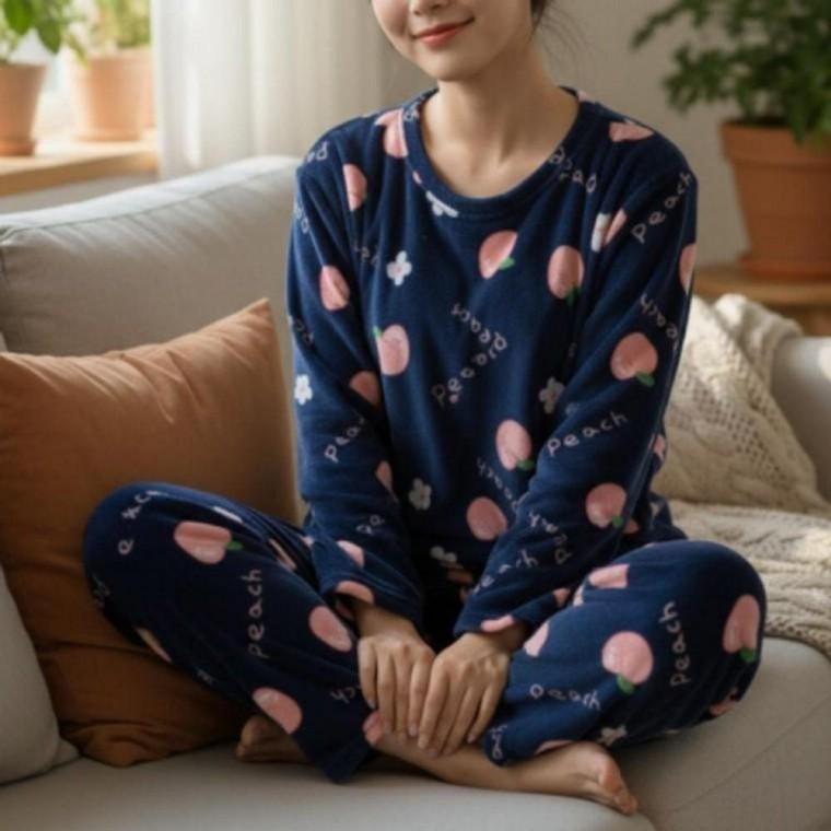 여성 겨울 압축 극세사 복숭아 잠옷 파자마 홈웨어 세트 남자 바지 파자마 주니어 여성 세트 캡내장