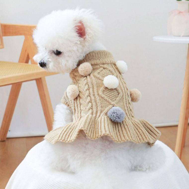 강아지 트리 밤송이 꽈배기 니트 반팔티 1P 겨울 보온