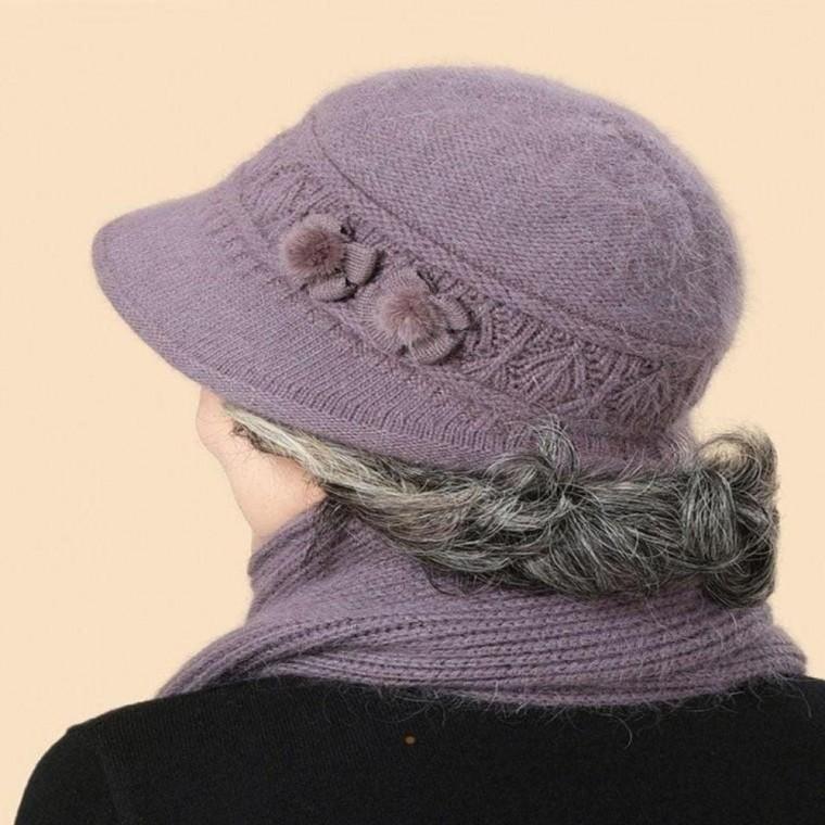 여성 4컬러 중장년 방한 꽃무늬장갑 목도리 세트 니트모자 중년여성모자 여자 할머니모자 겨울모자