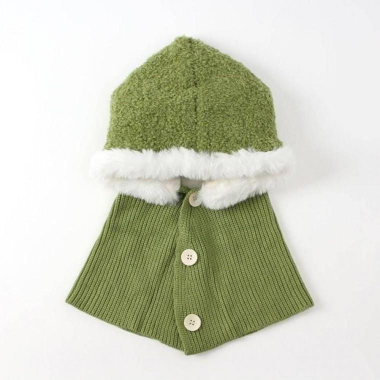 후드 그린 기모 목토시 방한용품 니트 단추형 넥워머 겨울 방한 목토시 목도리 넥워머 용품