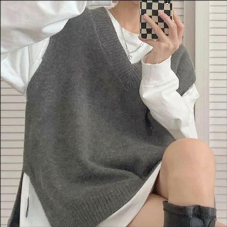 겨울 니트조끼 가을 루즈핏 여자 브이넥 쪼끼 레이어드