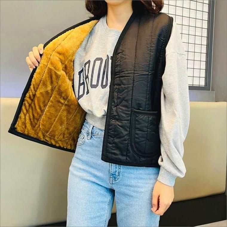 사무실 융털쪼끼 레이어드 겨울 누빔조끼 보온 퍼안감