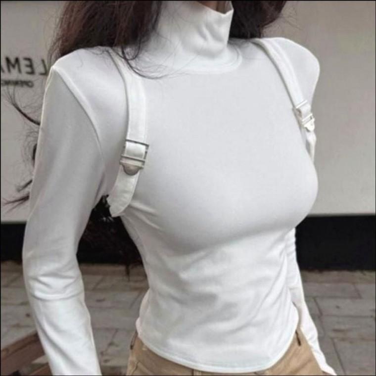 멜빵 긴팔티 스트랩 여자 포인트 기모목티 3컬러 목폴라 겨울