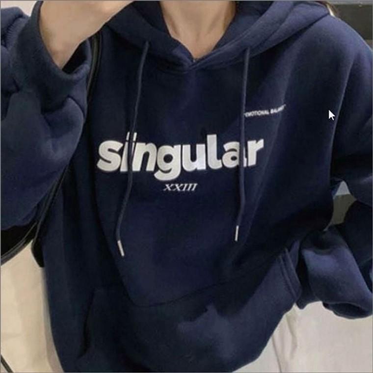 겨울 여자 캐주얼 상의 얇은기모 루즈핏 간절기 후드티 긴팔