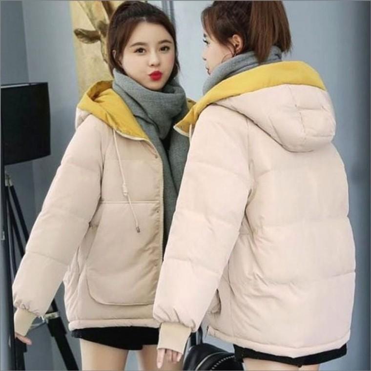 패딩점퍼 캐주얼 겨울 2컬러 아우터 여자 후드 배색