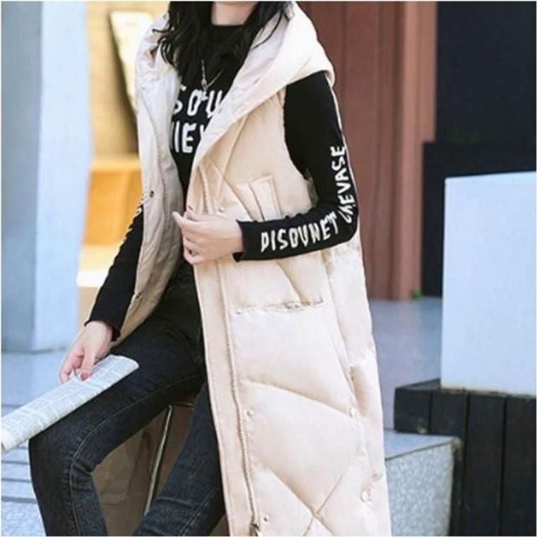 후드달린 레이어드 여자 점퍼 패딩조끼 아우터 누빔 겨울 롱