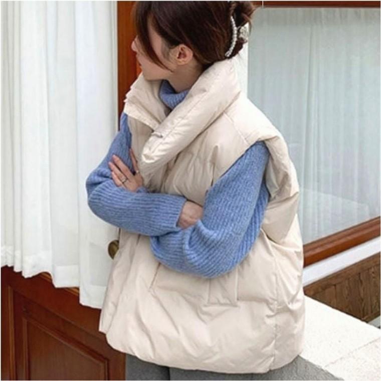 레이어드 겨울 패딩조끼 아우터 여자 베스트 하이넥 오버핏 편한