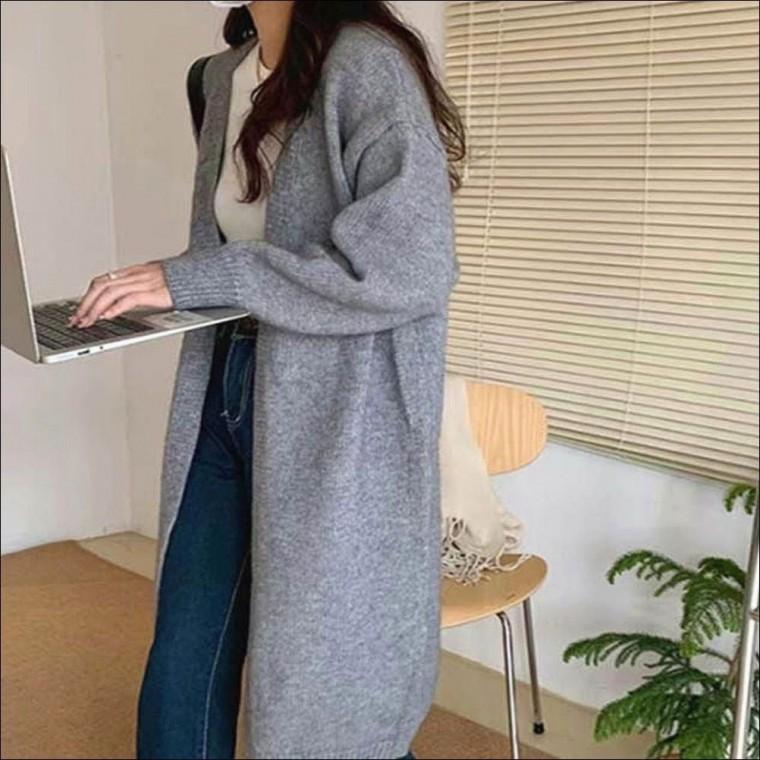 가디건 코트 로브 여자 스타일 아우터 겨울 롱 노버튼