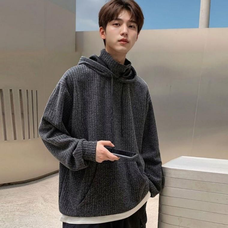 하이넥 남자 골지 겨울 후드 티셔츠 페이크 목폴라