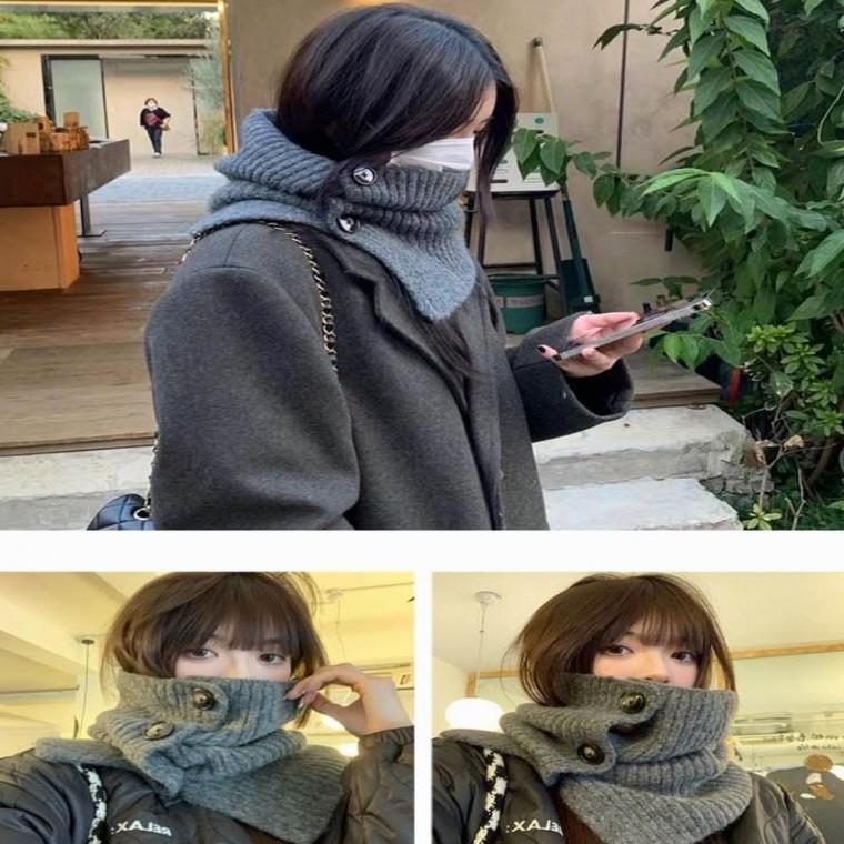 니트 겨울 보온 목도리 넥워머 여자 방한 3버튼