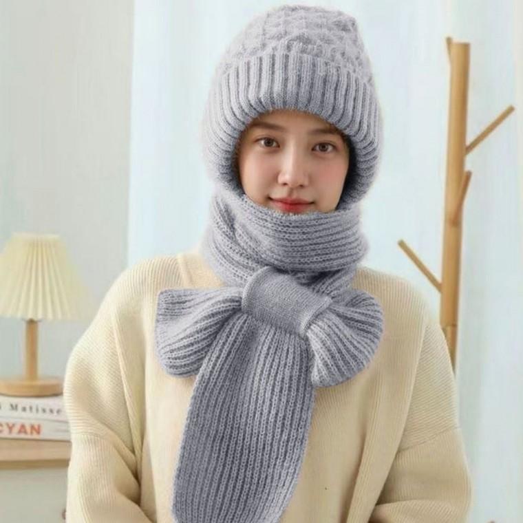 모자 퍼 니트 달린 안감 목도리 방한 겨울 여자 비니