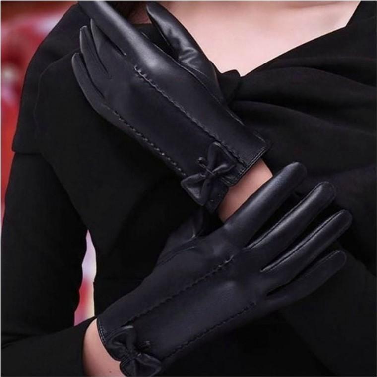 리본 패션장갑 장갑 세련된 인조가죽 여자 겨울장갑 방한