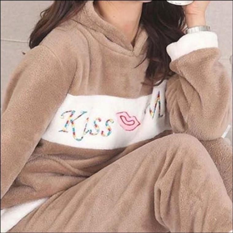 긴바지 극세사 후드 수면잠옷 여자 겨울 포근한 집순이 꿀잠 세트