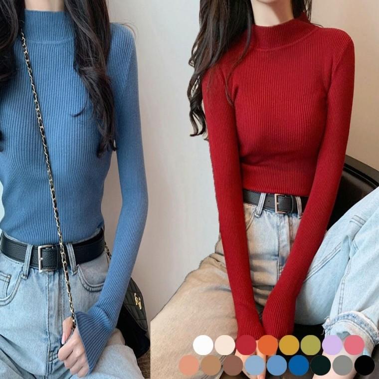 이너 슬림핏 겨울 반목티 목티 하프넥 여자 골지니트 17컬러