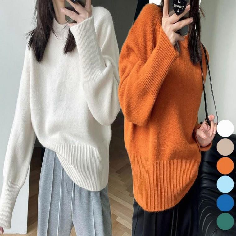 6컬러 라운드넥 여자 니트 포근한 겨울 긴팔 시보리 소매