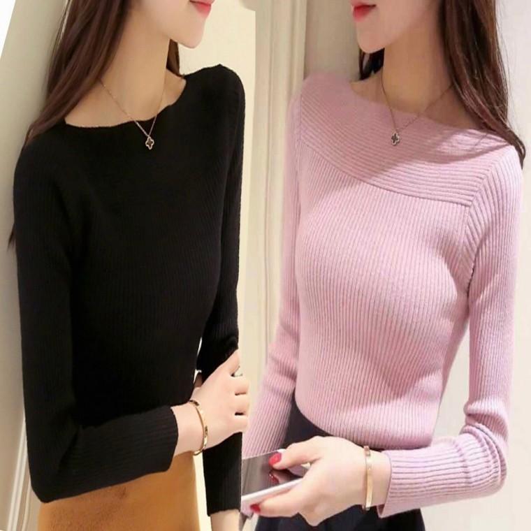 겨울 5컬러 여자 여리여리핏 니트티 긴팔 상의 보트넥 골지
