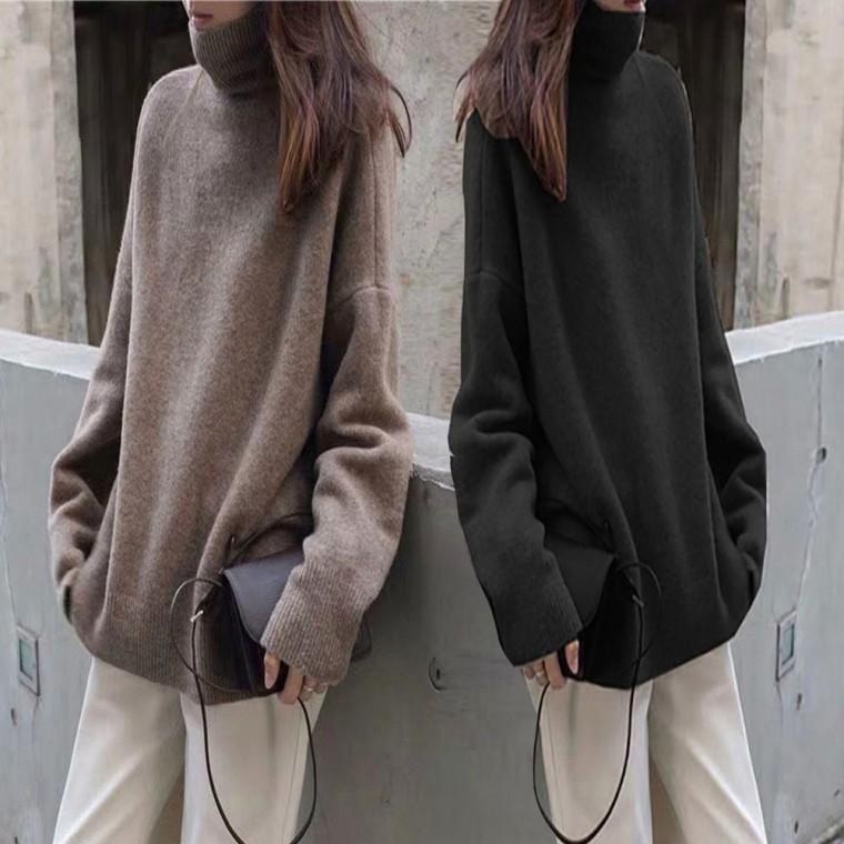 목폴라 겨울 여자 5컬러 루즈핏 니트 상의 프렌치 터틀넥