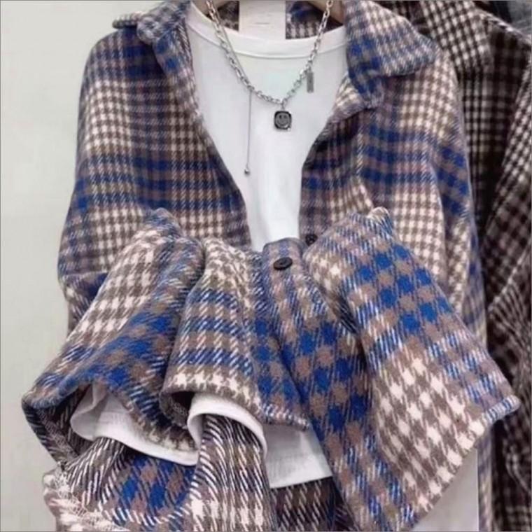 기모 오버핏 3컬러 여자 모직 체크셔츠 겨울셔츠 남방