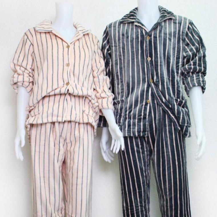 극세사 겨울 수면 잠옷 스트라이프 플란넬 파자마 세트