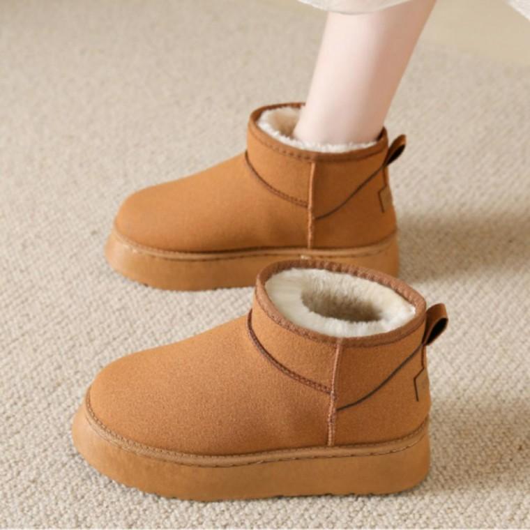여성 겨울 캐주얼 숏 털 남감 통굽 발목 부츠 신발