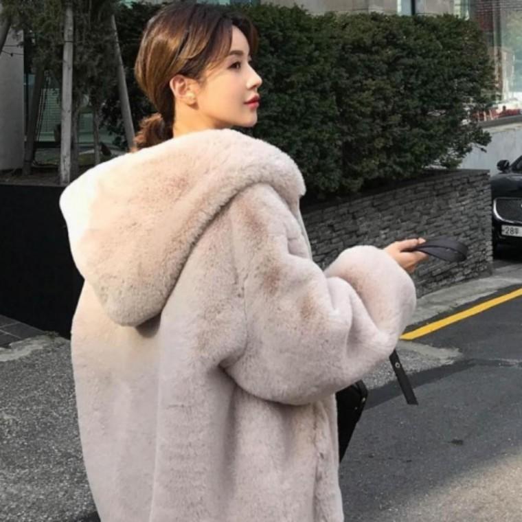 여성 겨울 후드 퍼 부드러운 미디 코트 자켓 점퍼