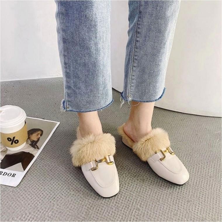 2컬러 여자 털블로퍼 정장 인조토끼퍼 겨울 뮬슬리퍼