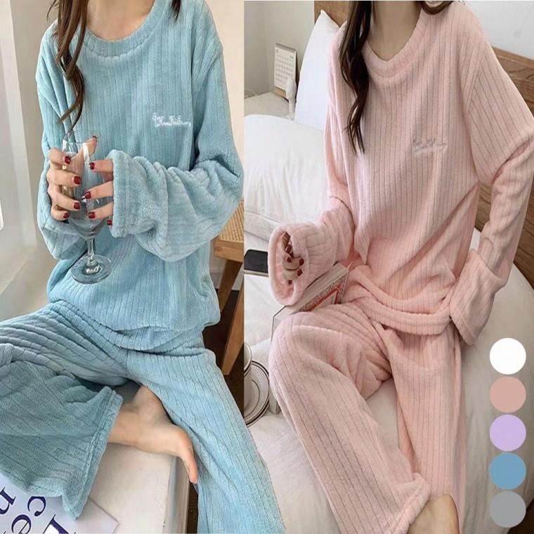 파자마 겨울 세트 극세사 골지 수면잠옷 여자 보들