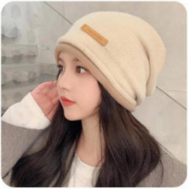 여성 비니 배색 루즈핏 니트모자 겨울모자 레이어드 두겹
