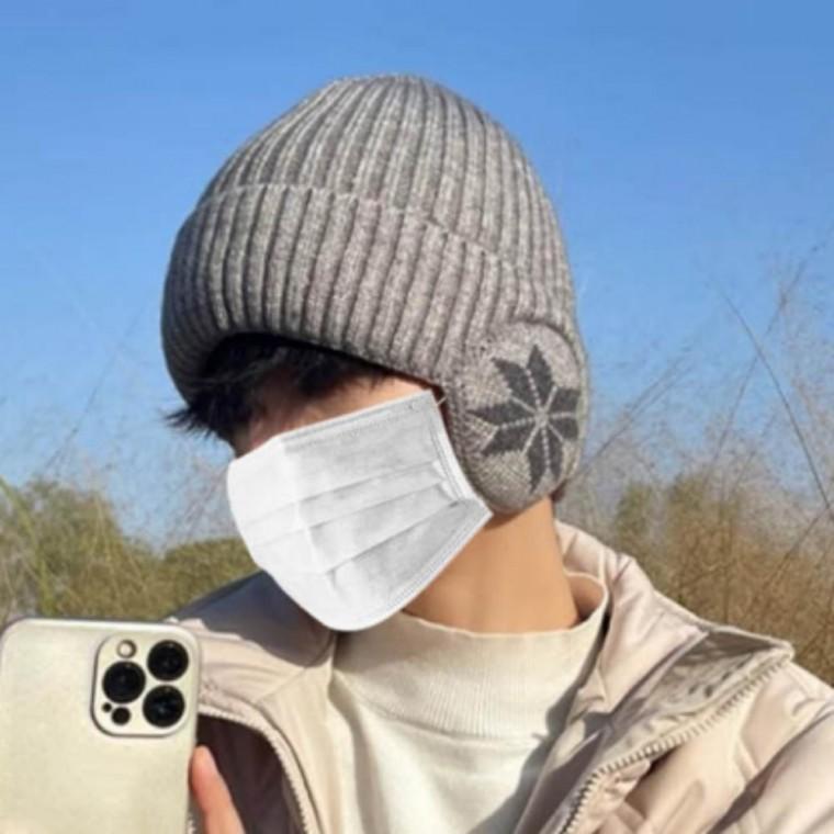 니트 짜임 여자 귀마개 눈꽃 패턴 방한모자 남자 비니 겨울모자