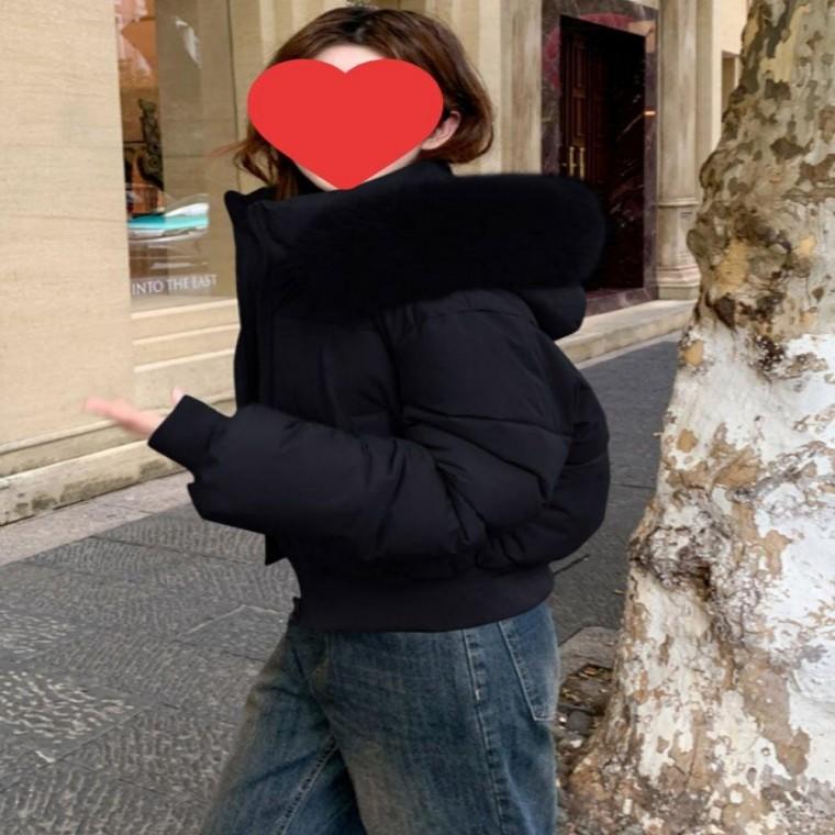 여성 2컬러 겨울 귀여운 후드 퍼 크롭 패딩점퍼