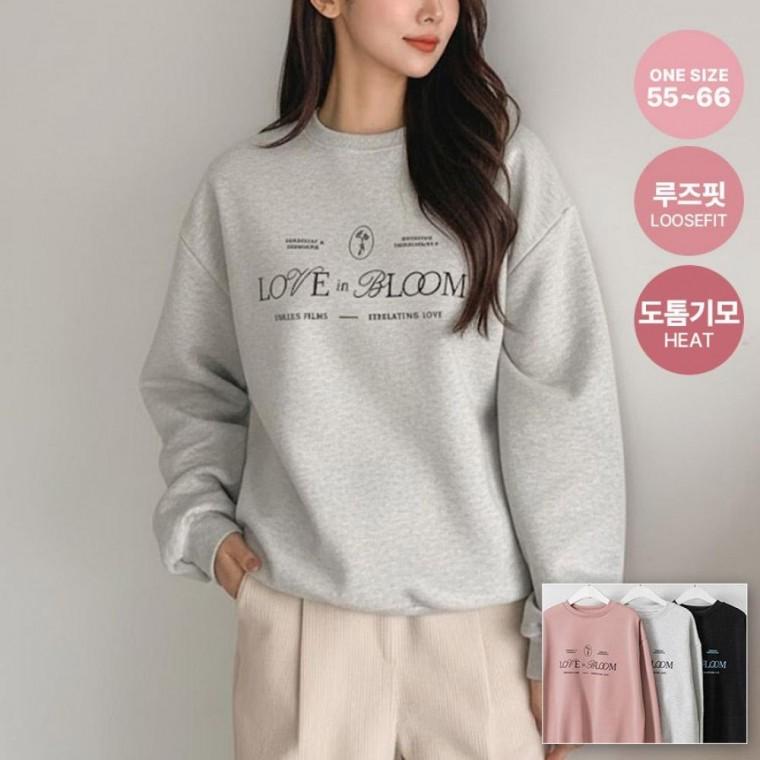 여성 겨울 오버핏 기모 맨투맨 티셔츠