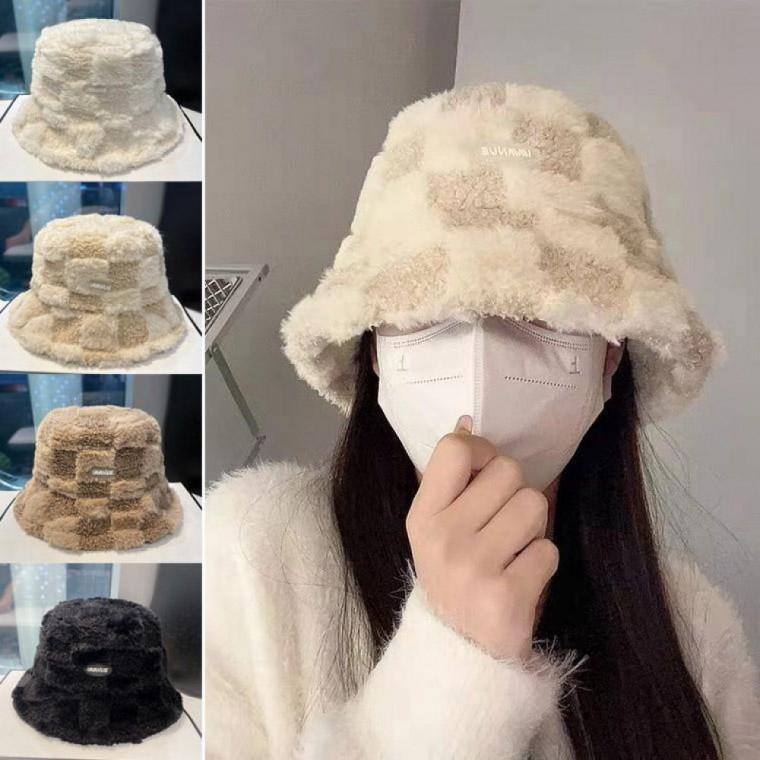 버킷햇 남여공용 겨울모자 퍼 와플무늬 체크 뽀글이
