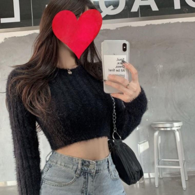 앙고라 크롭 기장 배꼽티 여자 니트 겨울 4color 긴팔