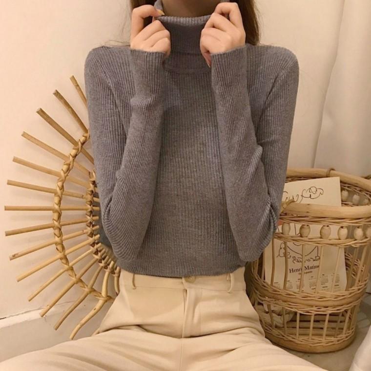 겨울용 목티 무지 여자 데일리 니트 골지 폴라