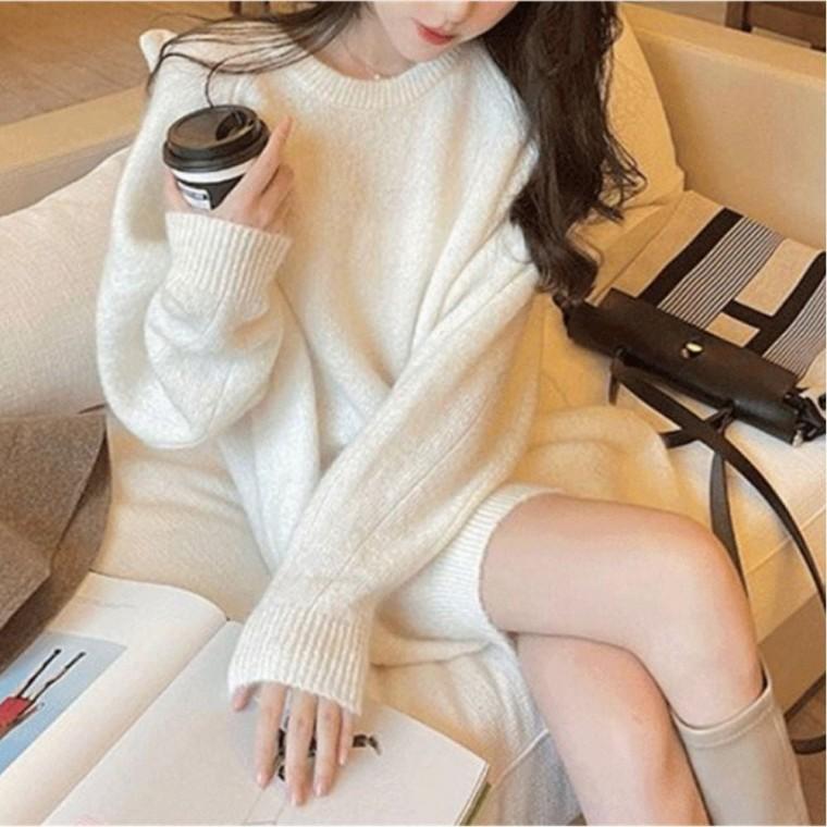 긴팔 겨울 여자 루즈핏 라운드넥 상의 니트 포근한