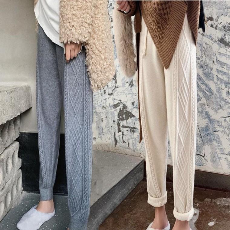 바지 꽈배기 겨울 조거팬츠 여자 따뜻한 밴딩 니트