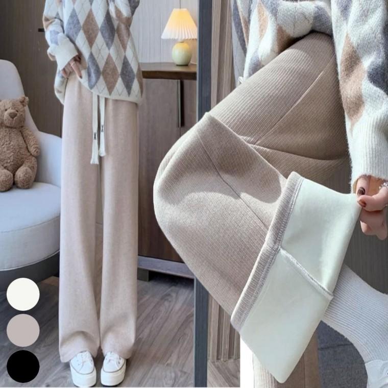 밴딩 팬츠 와이드 기모골덴바지 여자 스웨이드 겨울