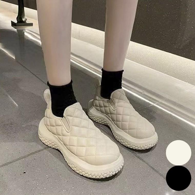 퀼팅 슬립온 신발 여자 통굽 단화 안감 기모 겨울